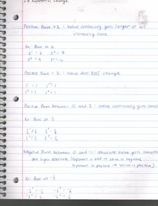 Notebook page with exponential change and base examples
