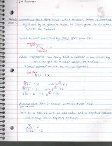 Notebook page with radical rules and principal root
