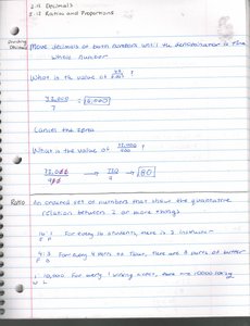 Notebook page with ratio and proportion examples