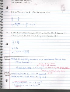 Notebook page with scientific notation and arithmetic sequence
