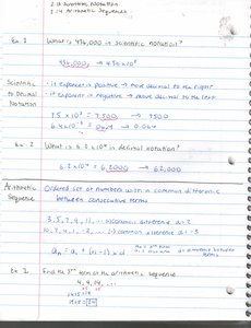 Notebook page with arithmetic sequence exercises