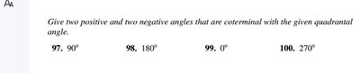 Coterminal angles for quadrantal angles