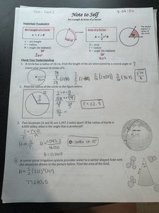Arc length and sector area formulas with diagrams
