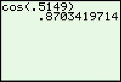 Calculator cos(0.5149)