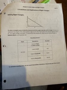 Table showing rounding of trigonometric results