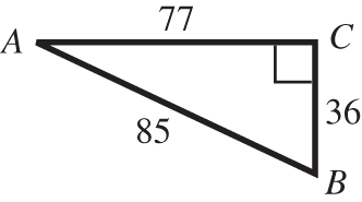 Right triangle with sides 77, 36, and 85