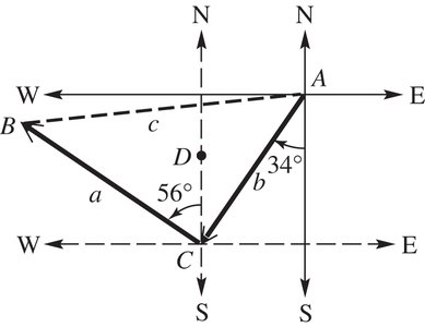 Navigation triangle with right angle and distances