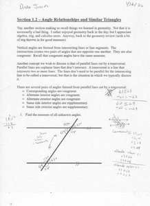 Diagram of parallel lines cut by a transversal with angle measures