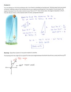 Diagram of hot air balloon, right triangle, and angle of elevation